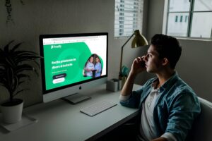 hombre sentado en su pc, solicitando prestamo online en prestify